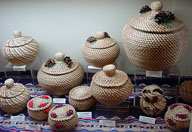 Coushatta pine needle baskets were perhaps the most abundant woven forms.